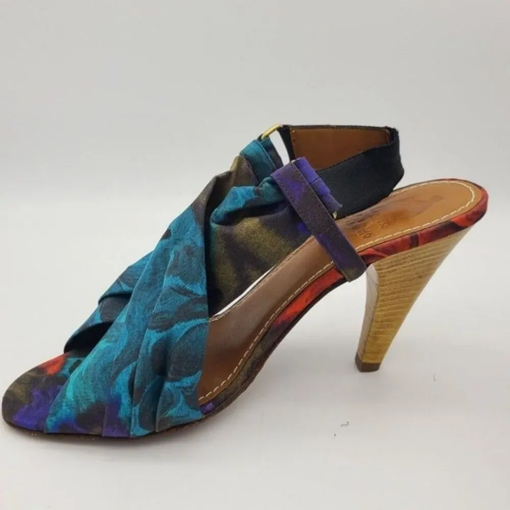 LANVIN Heels sandals Paris Ete 2010 Slingback Rare blue Fabric  Sz 6 5 7 37.5